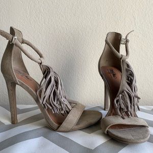 suede fringe heels